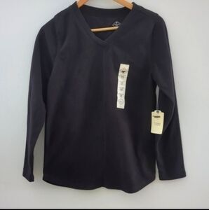 ST. JOHN'S BAY | Women's Black Fleece V-neck Long Sleeve  Sweater